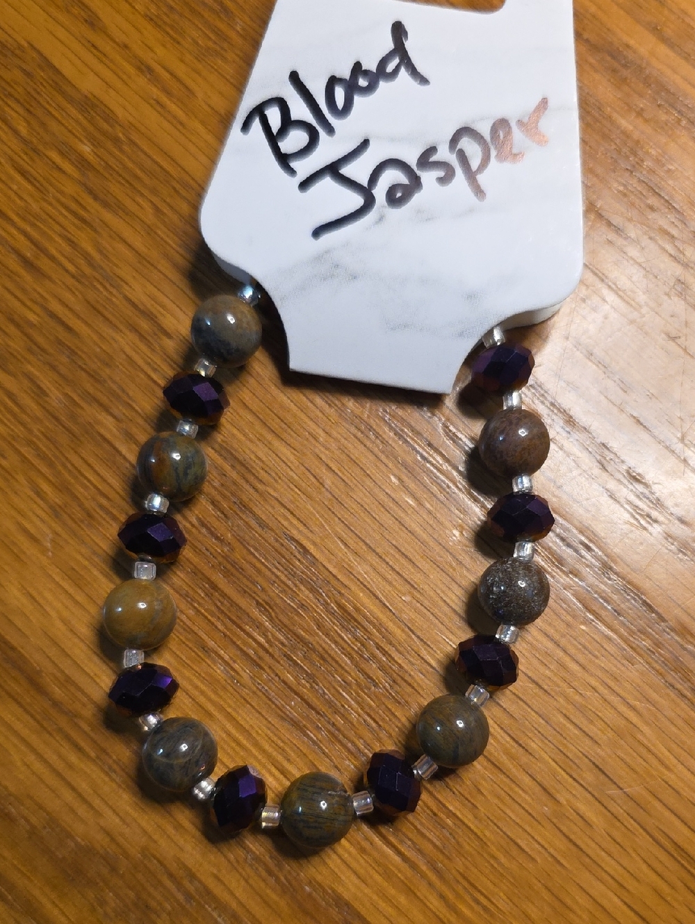 Blood Jasper and Purple Faceted Bead Stretch Bracelet